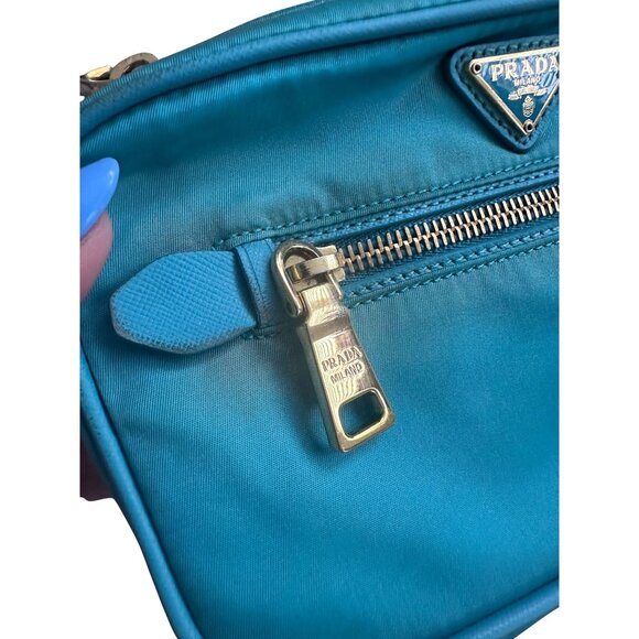 PRADA Testo Tessuto Turquoise Gold Nylon Small Camera Crossbody Bag - Picture 15 of 16
